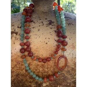Jay King Necklace Sterling Silver, Carnelian Agate & Aventurine 40 Inches